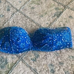 Royal blue and white bandeau swimsuit top